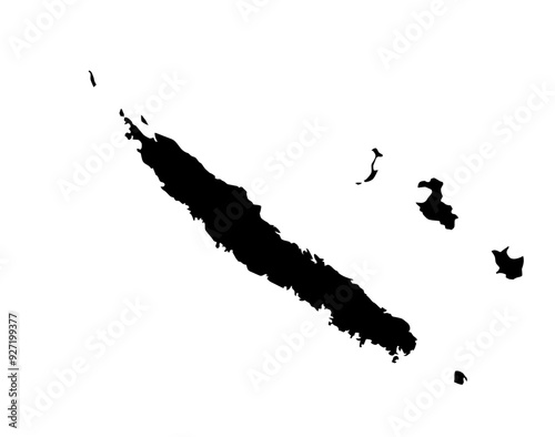 A contour map of New Caledonia. Vector graphic illustration on a transparent background with black country's borders