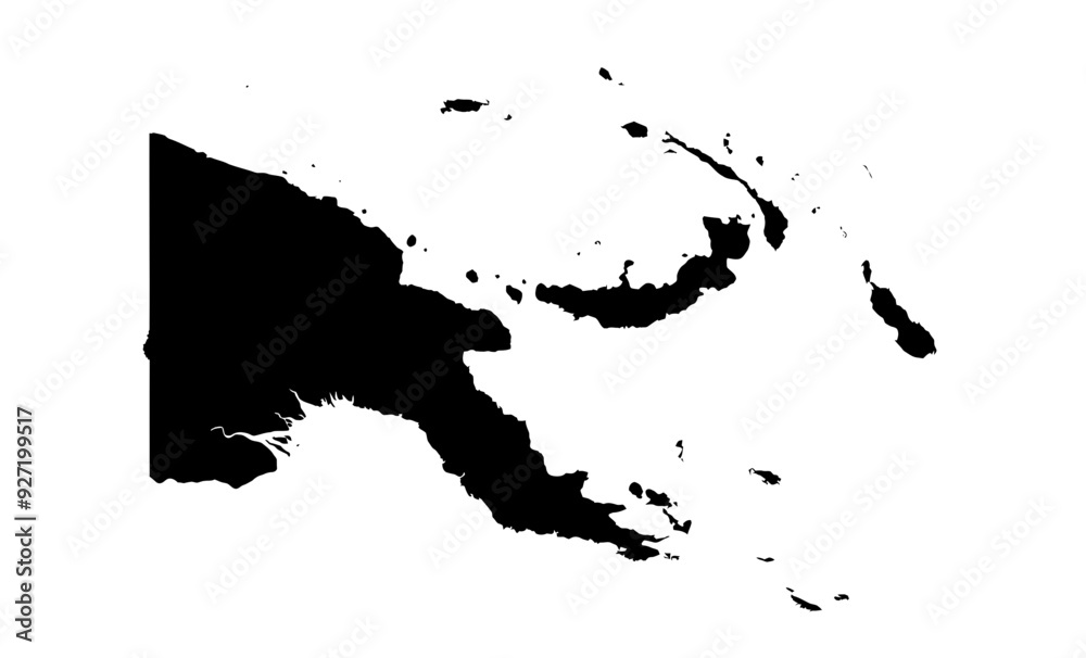 A contour map of Papua New Guinea. Vector graphic illustration on a transparent background with black country's borders A contour map of Papua New Guinea. Vector graphic illustration on a transparent background with black country's borders