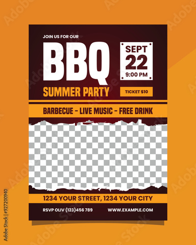 BBQ summer party poster or flyer template design