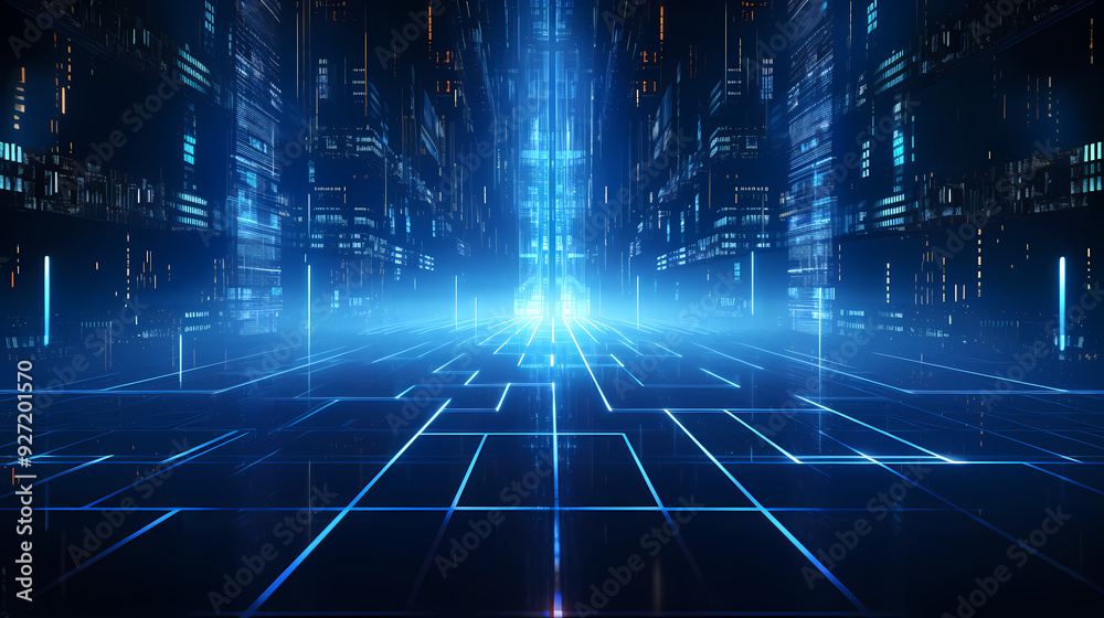 Blue three-dimensional space technology background Blue three-dimensional space technology background