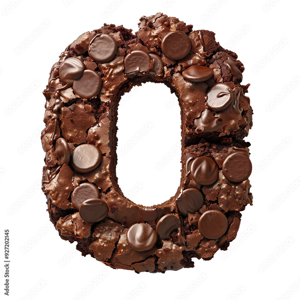A perfect 3d letter O made of chocolate cookie, standing, isolated isolated isolated isolated on a white background