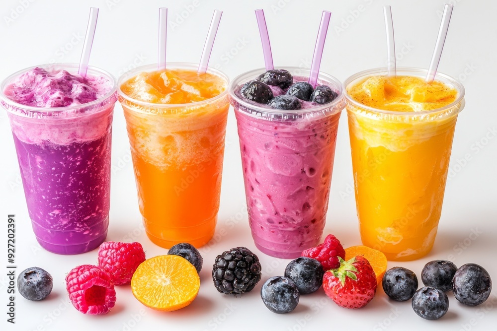 Juices and Floats in Plastic Cup on white background created with Generative AI Juices and Floats in Plastic Cup on white background created with Generative AI