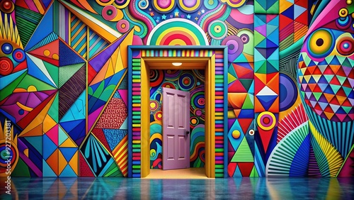 Abstract Key in Vibrant Colored Doorway, Psychedelic, Pop Art, Multicolored, Geometric