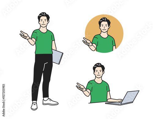 案内する男性_スポーツトレーナーの立ち姿