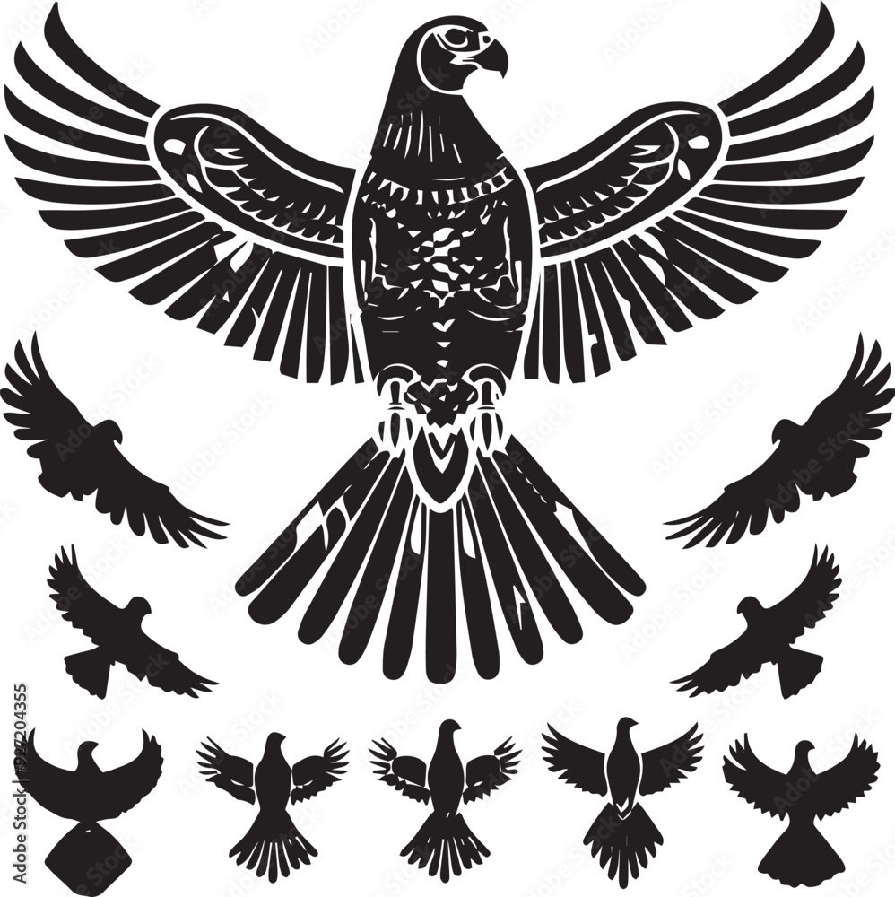 Fototapeta premium American Thunderbird Dark Silhouette Shapes Vector Set