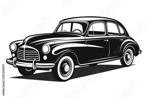 vintage car silhouette vector, retro car illustration