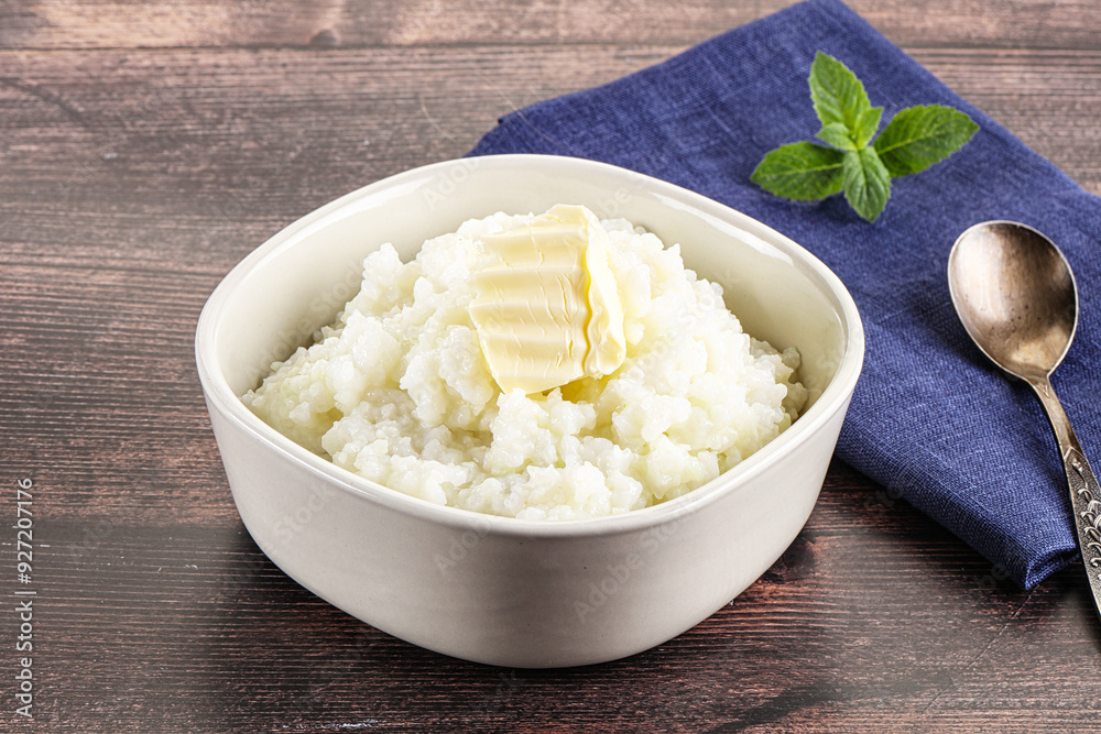 Homemade rice porridge with butter Homemade rice porridge with butter