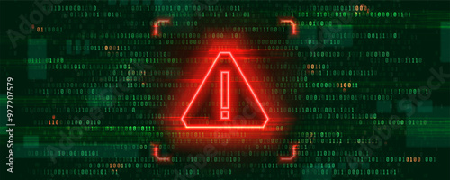 Danger sign. Hacked system or cyber attack. Warning symbol on the screen. Vector illustration.