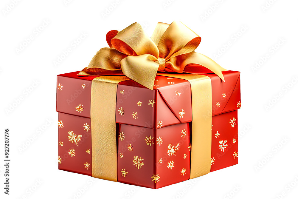 Rote Geschenkbox mit einer festlichen goldenen Schleife, freigestellt vor transparentem Hintergrund, Generative AI