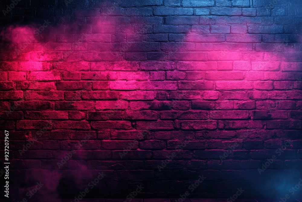 Brick wall illuminated with pink and blue lights. Ideal for urban, nightlife, or abstract designs. Brick wall illuminated with pink and blue lights. Ideal for urban, nightlife, or abstract designs.