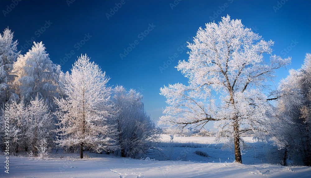 the trees are covered in white frost, creating a stunning winter scene. GENERATIVE ai the trees are covered in white frost, creating a stunning winter scene. GENERATIVE ai