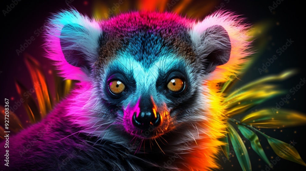 Abstract neon Lemur animal painting image