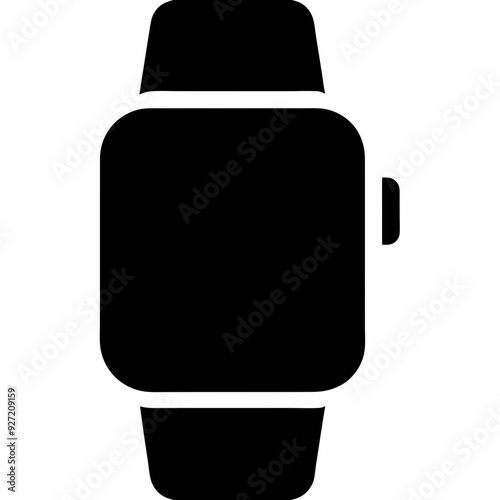 Black Flat Smartwatch Icon: A high-resolution, minimalist vector icon representing a smartwatch. This clean and sleek design is perfect for digital and print media,