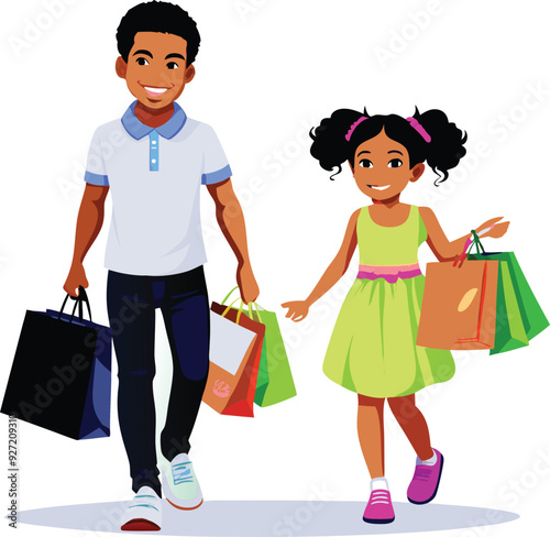 Black people shopping illustration, multicolor vector uses for various purpose