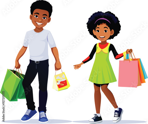 Black people shopping illustration, multicolor vector uses for various purpose