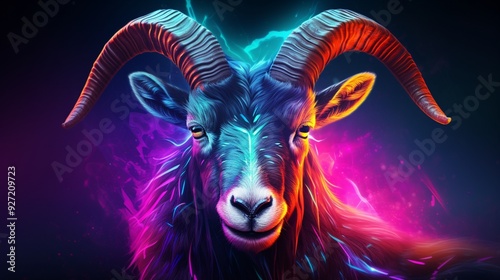 Abstract neon Ibex animal painting image photo