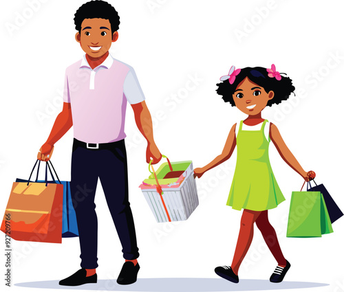 Black people shopping illustration, multicolor vector uses for various purpose