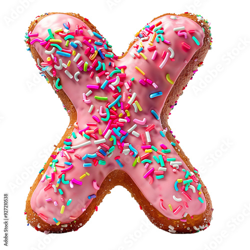 The letter 'X' made with Donut, standing, isolated a white transparent background photo