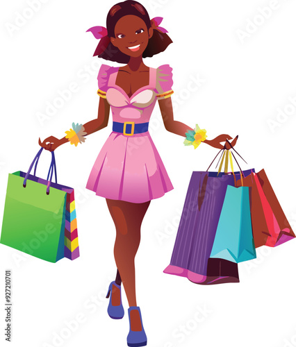 Black people shopping illustration, multicolor vector uses for various purpose