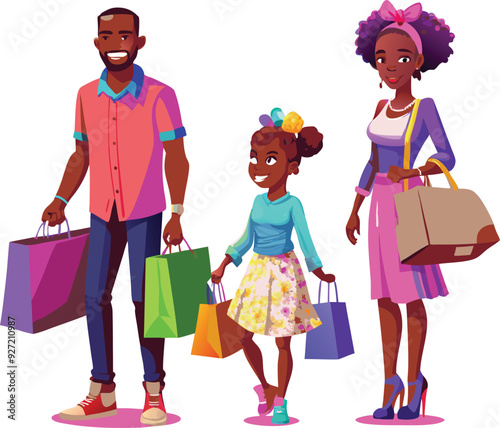 Black people shopping illustration, multicolor vector uses for various purpose