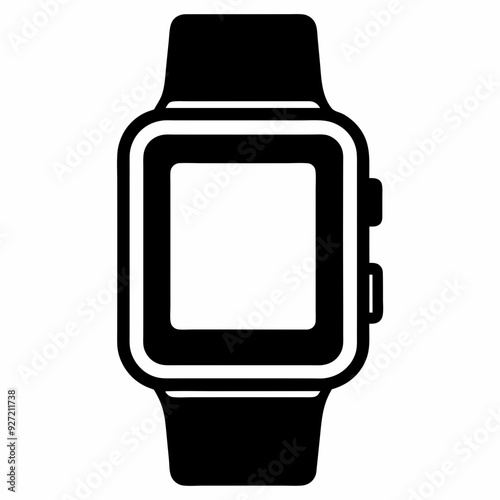 Black Flat Smartwatch Icon: A high-resolution, minimalist vector icon representing a smartwatch. This clean and sleek design is perfect for digital and print media,