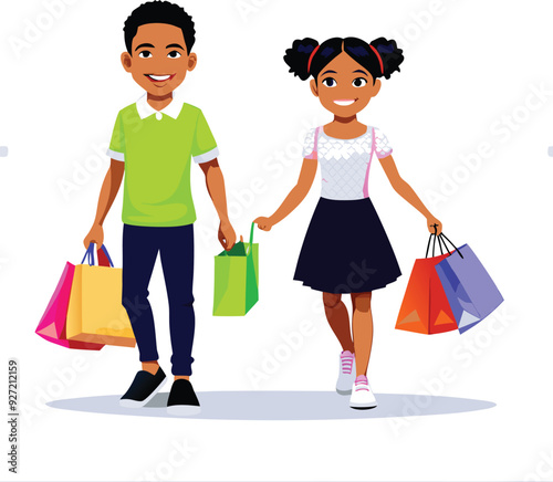 Black people shopping illustration, multicolor vector uses for various purpose