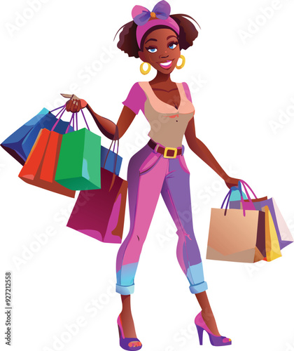 Black people shopping illustration, multicolor vector uses for various purpose
