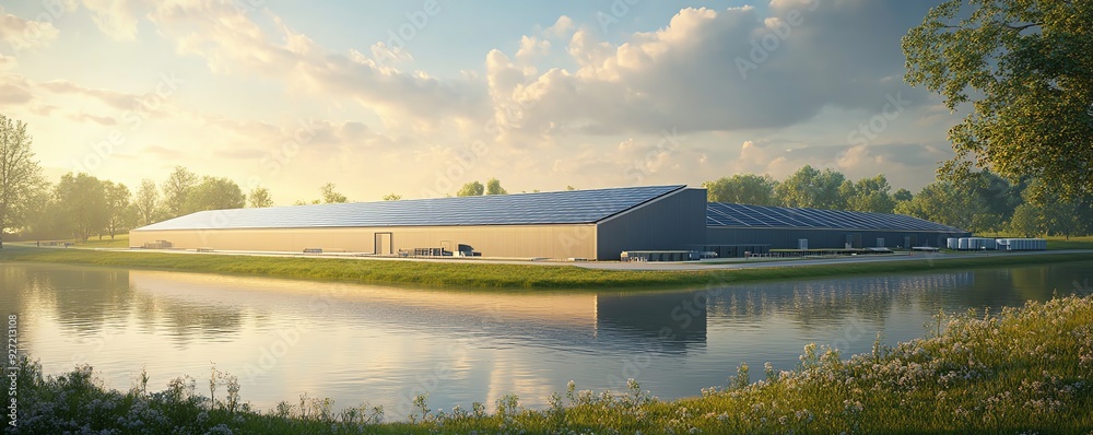 Conceptual rendering of a solar farm, with precise layout of panels ...