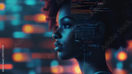 Young Woman with Cybernetic Face and Digital Lights - AI Theme Video