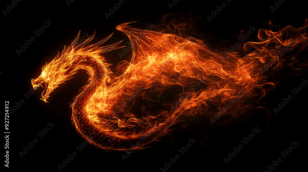 Fototapeta premium burning dragon monster looking on background