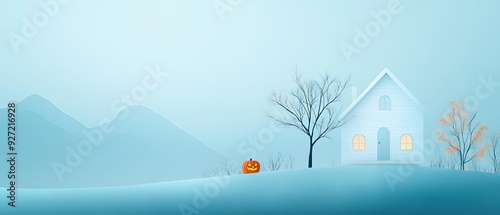 Haunted house, eerie Halloween decor and empty space for text, flat design illustration photo