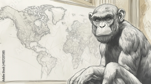 Wallpaper Mural monkey on the world map. smallpox and viruses. Torontodigital.ca