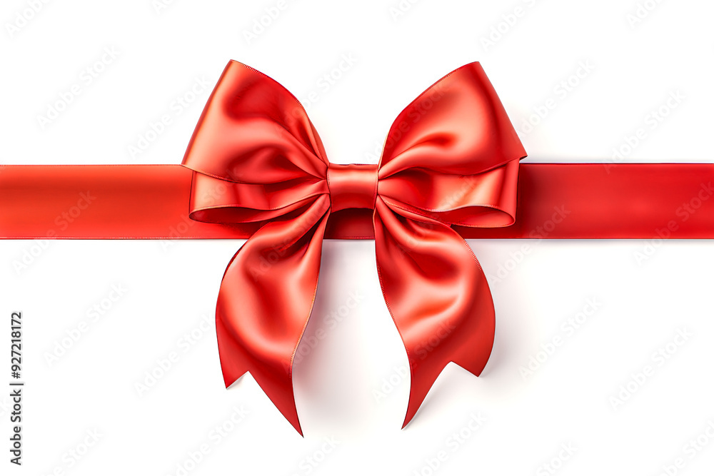 Rote Geschenkschleife, freigestellt vor weissem Hintergrund, Generative AI Rote Geschenkschleife, freigestellt vor weissem Hintergrund, Generative AI
