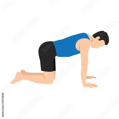 Man doing Table Top Pose or Bharmanasana yoga exercise. Flat vector illustration isolated on white background