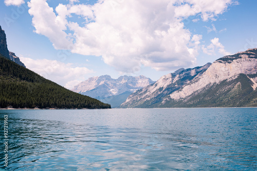 Minewanka Lake, a landscape of mountains and lakes in Canadian Rocky. photo