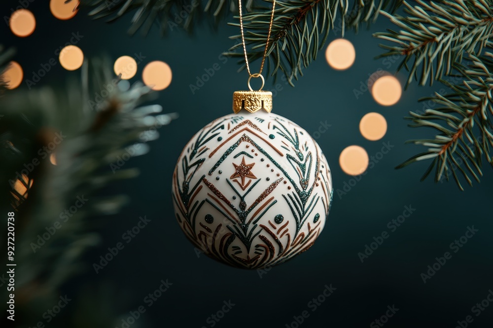 Elegant Christmas ornament hanging on a tree with bokeh lights in the background, capturing the essence of holiday spirit and festivity. Elegant Christmas ornament hanging on a tree with bokeh lights in the background, capturing the essence of holiday spirit and festivity.