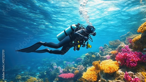 Underwater Adventure - 3D Diver Exploring Marine Life Profession with Scuba Diving Gear