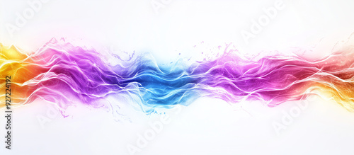 Banner mit regenbogenfarbener Welle vor weißem Hintergrund, fröhlicher Farbverlauf in Wasserform, Querformat