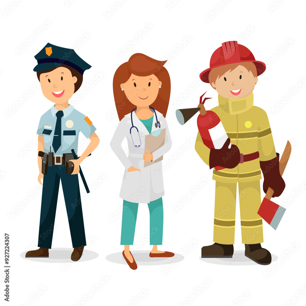 group of women with different professions, namely police, doctors and safety group of women with different professions, namely police, doctors and safety