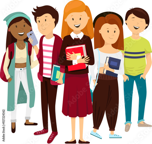 group of students with their own style, vector illustration