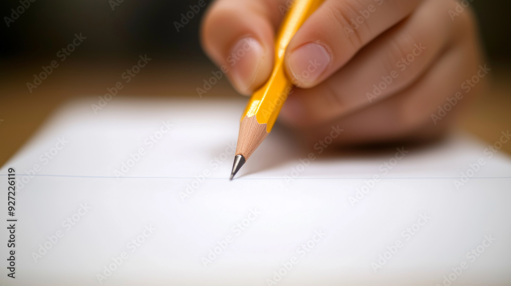 A person is writing with a pencil on a piece of paper A person is writing with a pencil on a piece of paper