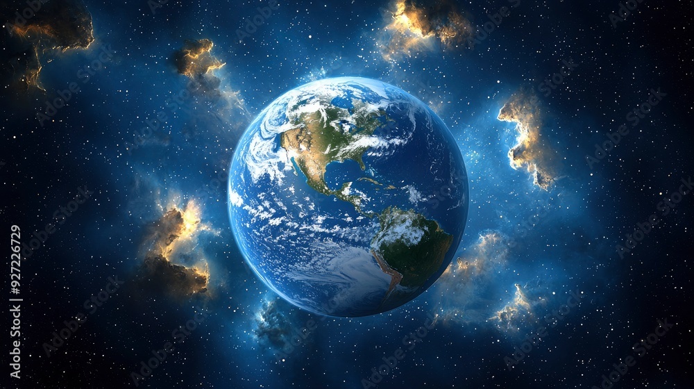 Earth in Space with Nebulae Earth in Space with Nebulae
