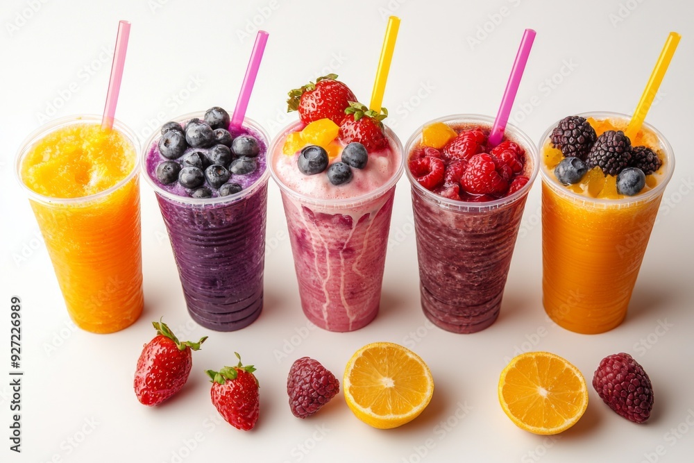 Juices and Floats in Plastic Cup on white background created with Generative AI Juices and Floats in Plastic Cup on white background created with Generative AI