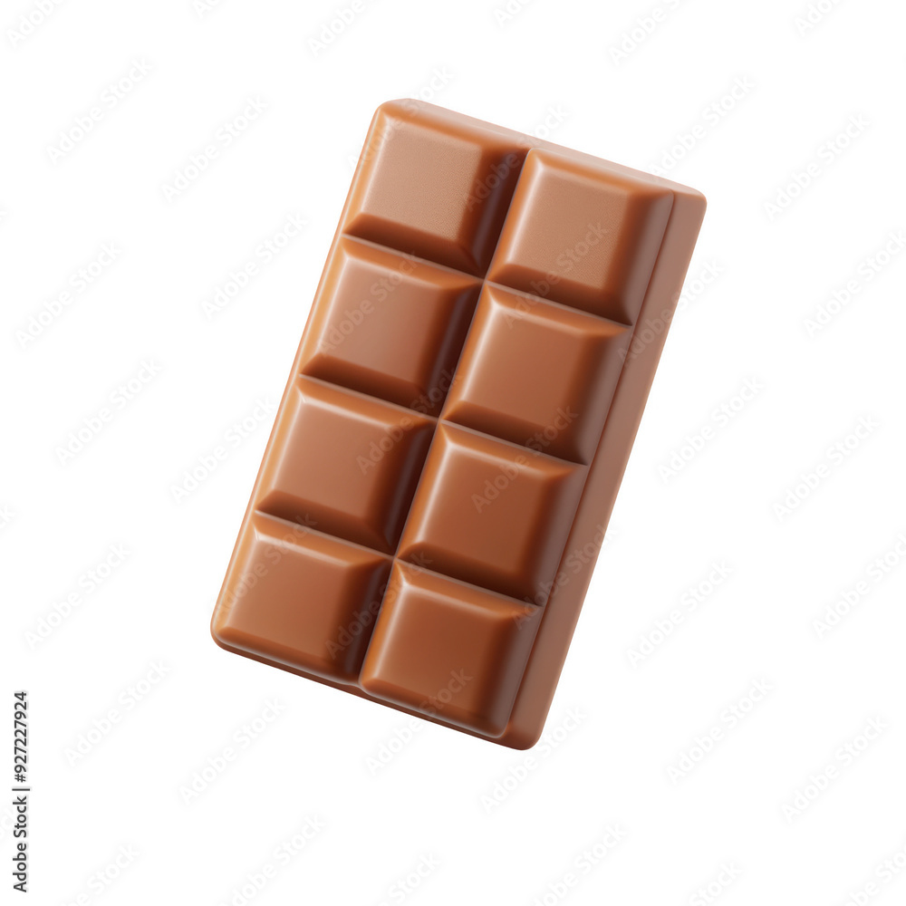 3D illustration of a chocolate bar with fewer square pieces, showing a glossy and realistic finish. The bar is divided into several segments. Isolated on transparent background, png. 3D illustration of a chocolate bar with fewer square pieces, showing a glossy and realistic finish. The bar is divided into several segments. Isolated on transparent background, png.