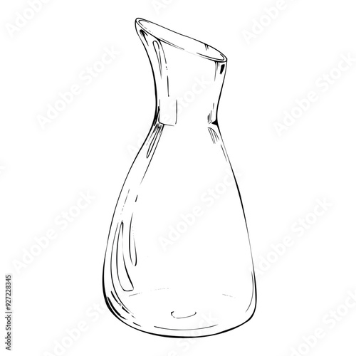 Hand drawn vector pen ink, transparent glass vase jar jug bottle aromatherapy diffusor perfume. Single element isolated illustration for wedding, cards, spa, florist shop, cafe restaurant, commerce.