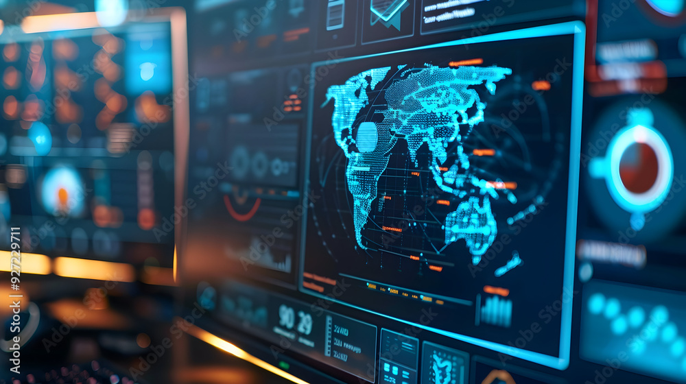 Digital World Map Illustration with Data Graphics