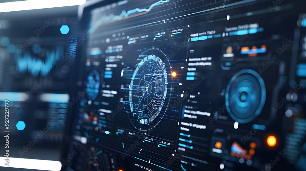 Futuristic Tech Interface Illustration with Blue and Orange Color Scheme Futuristic Tech Interface Illustration with Blue and Orange Color Scheme