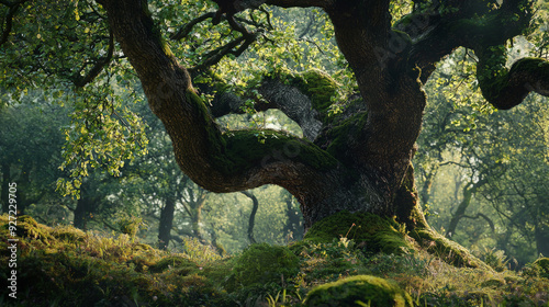 Majestic Old Oak: A Natural Springtime Portrait. Generative AI