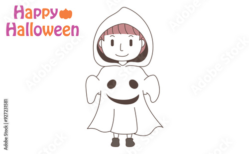 ハロウィンのお化けの仮装をした子どものイラスト