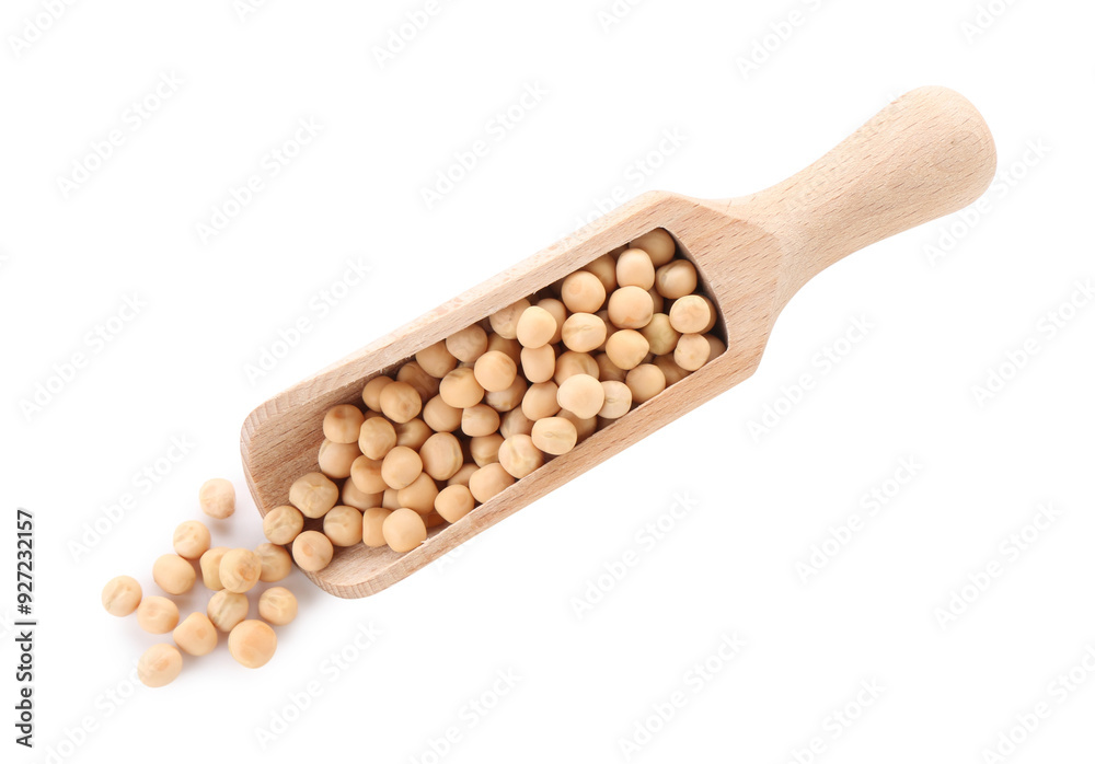 Scoop with dried peas isolated on white, top view Scoop with dried peas isolated on white, top view
